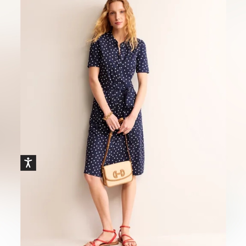 Boden Navy Polka Dot Midi Dress